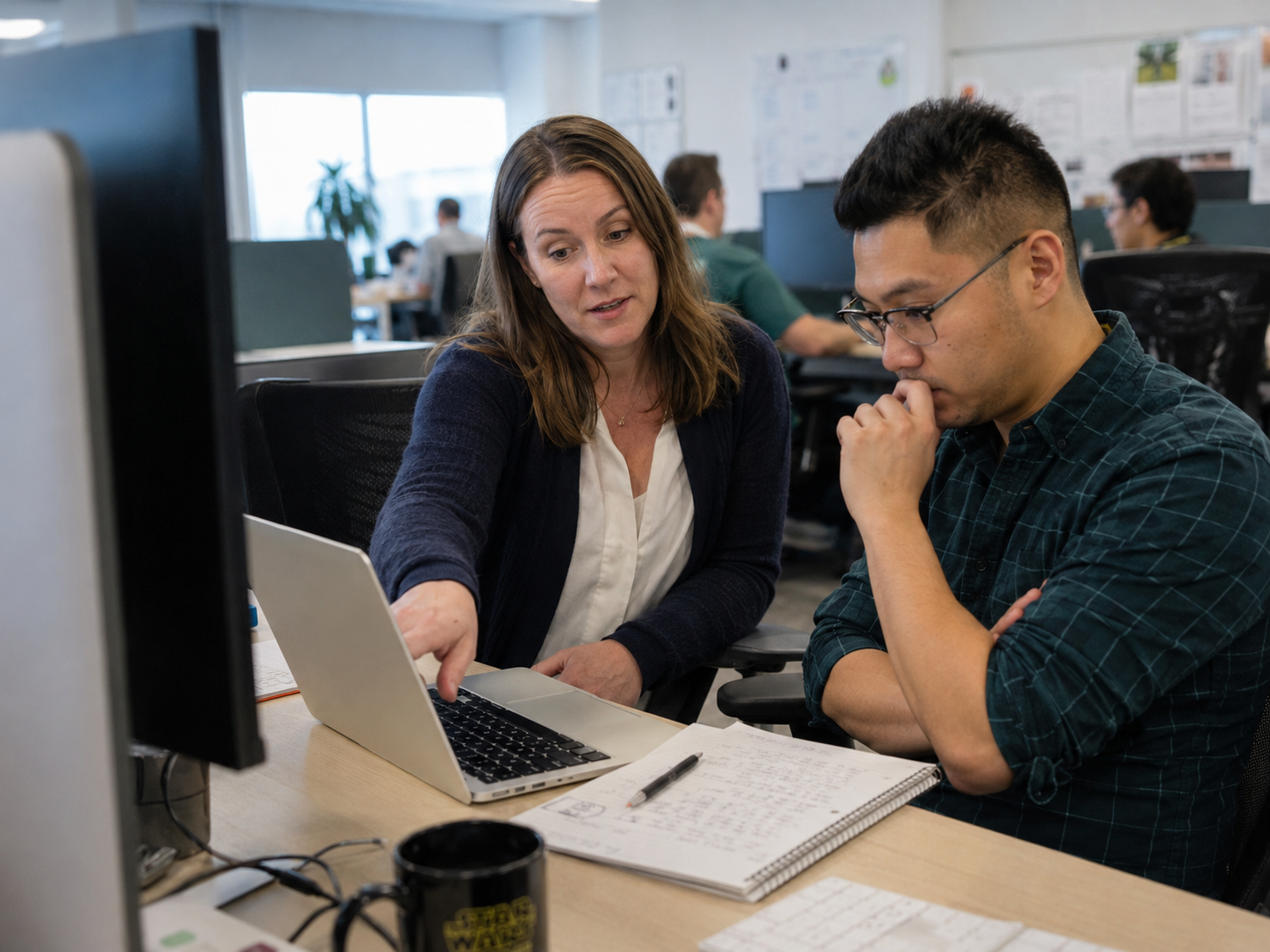 A professional handoff in a workplace